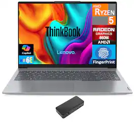 Lenovo - ThinkBook 16 Laptop 16.0 WUXGA (AMD Ryzen 5 7533HS, 64GB DDR5, 2TB PCIe SSD, AMD Radeon, Win 11 Pro) - Arctic Grey