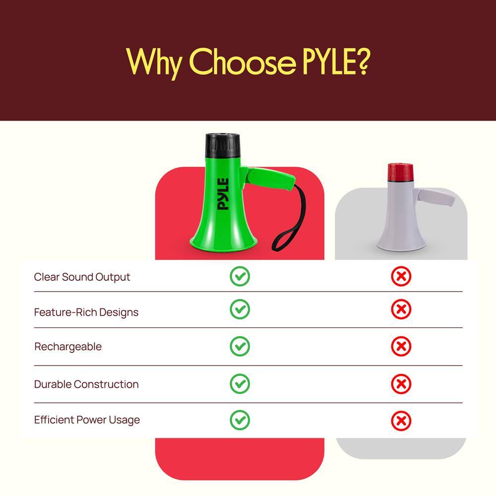 Why Choose PYLE?  
- Clear Sound Output  
- Feature-Rich Designs  
- Rechargeable  
- Durable Construction  
- Efficient Power Usage