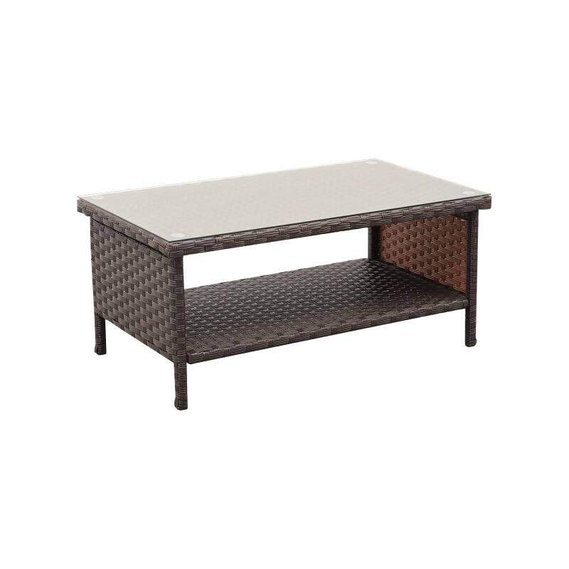 Front. Lent Glitter Wood - OUTDOOR WICKER PATIO TABLE WITH STORAGE - Brown.