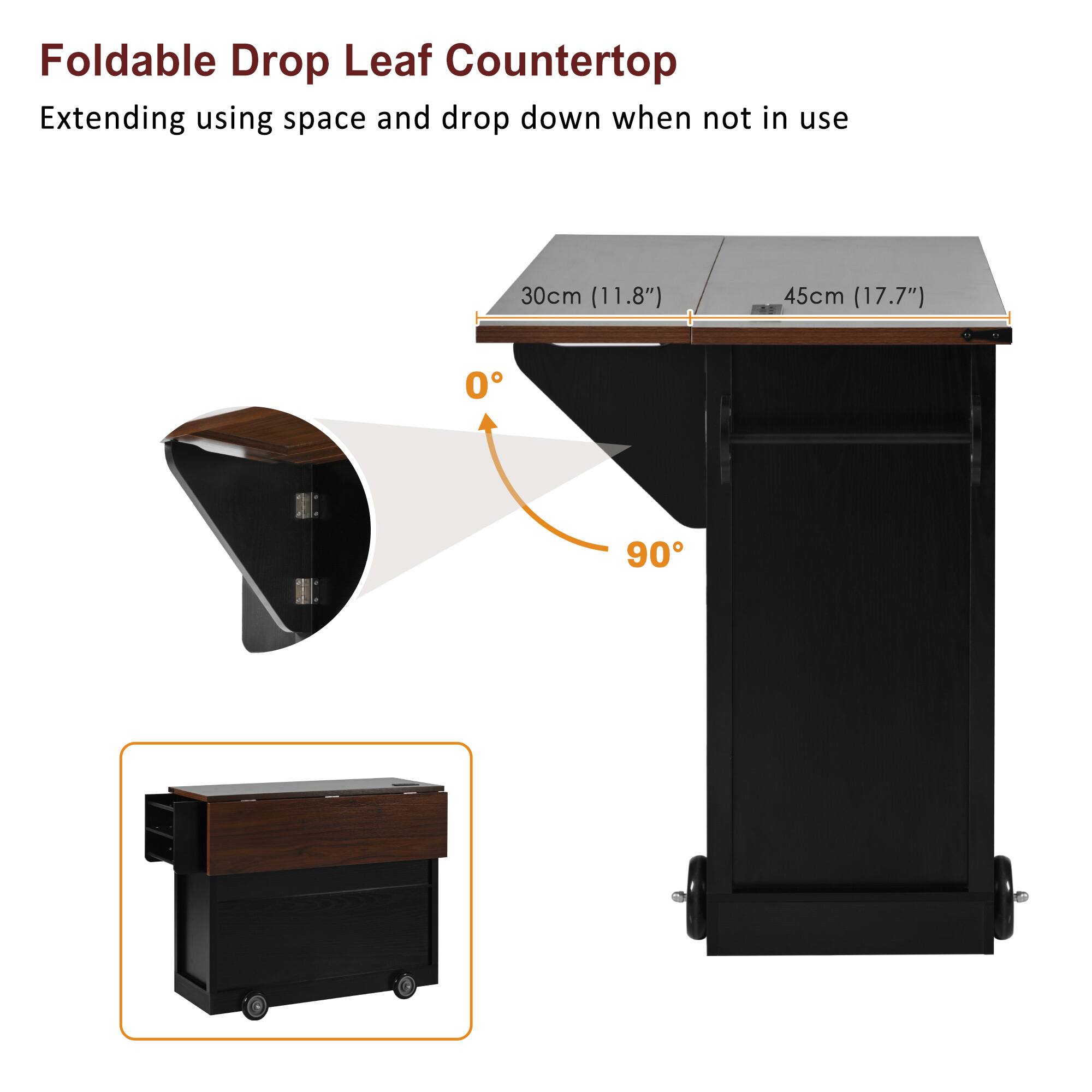 Foldable Drop Leaf Countertop  
Extending using space and drop down when not in use  

30cm (11.8")  
45cm (17.7")  

0°  
90°