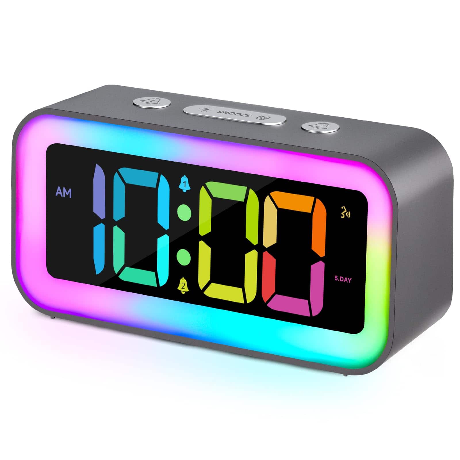 Dazzed Corner - Bedside Digital Clock,Alarm Clock with Dynamic RGB Night Light - Gray