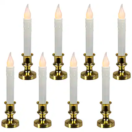 Front. Northlight - LED Flickering Window Candles with Timer - 8.5" - Set of 8 - White.