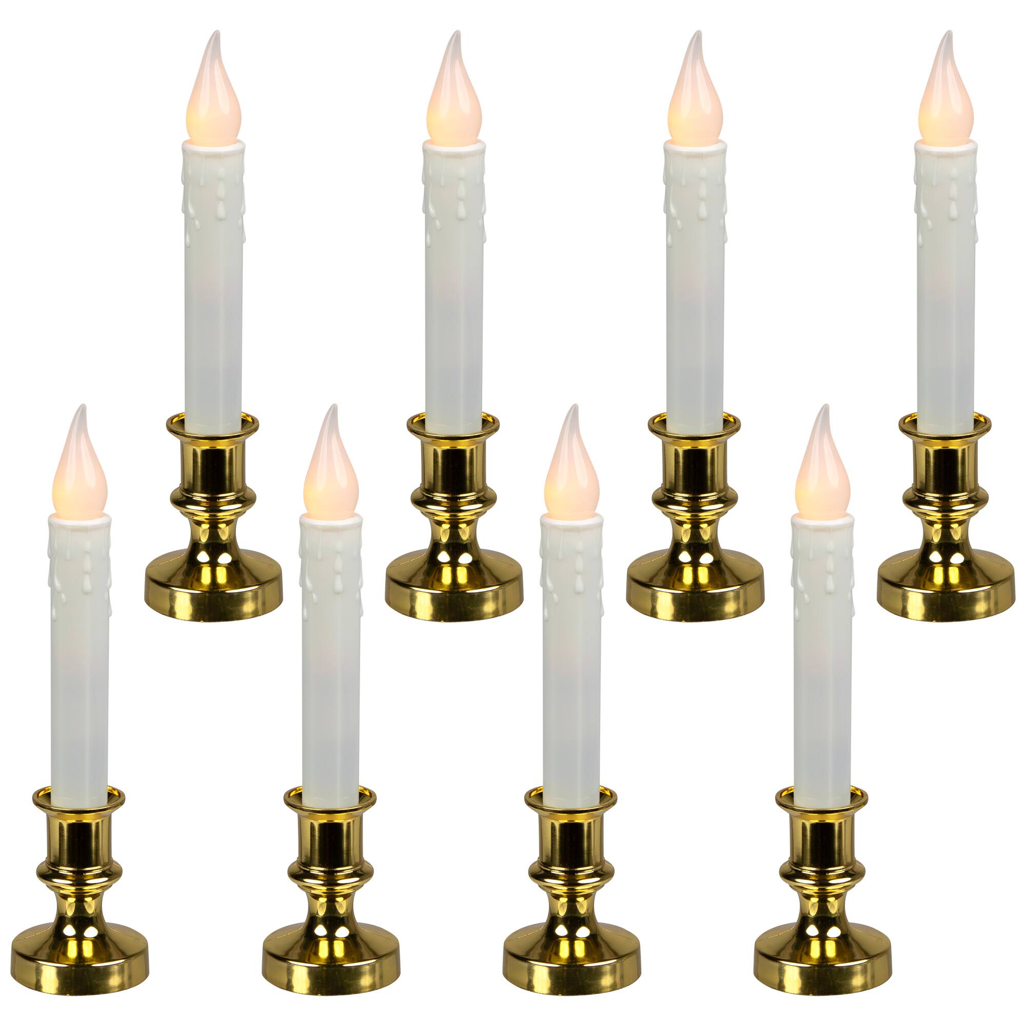 Northlight - LED Flickering Window Candles with Timer - 8.5" - Set of 8 - White