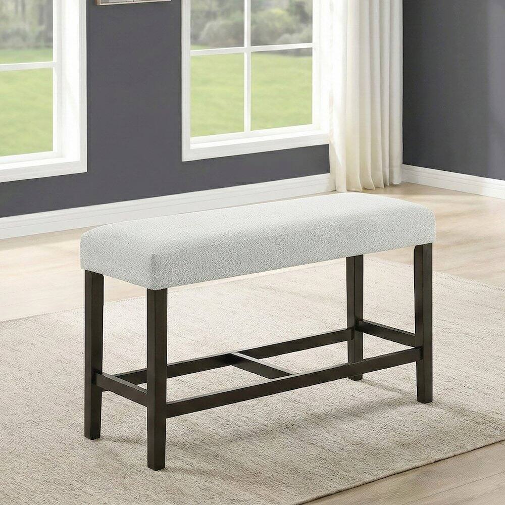 Angle. New Classic Furniture - Carissa Counter Bench with Upholstered Seat in Stone - Espresso/Gray.