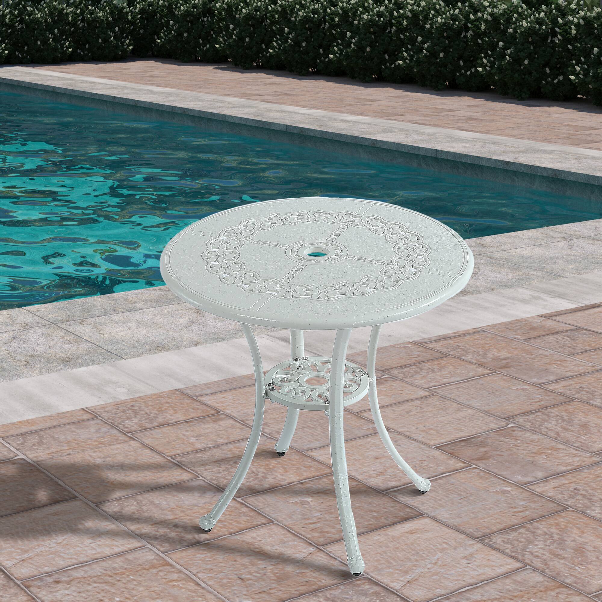 Left. Mondawe - Round Patio Table with Umbrella Hole - White.
