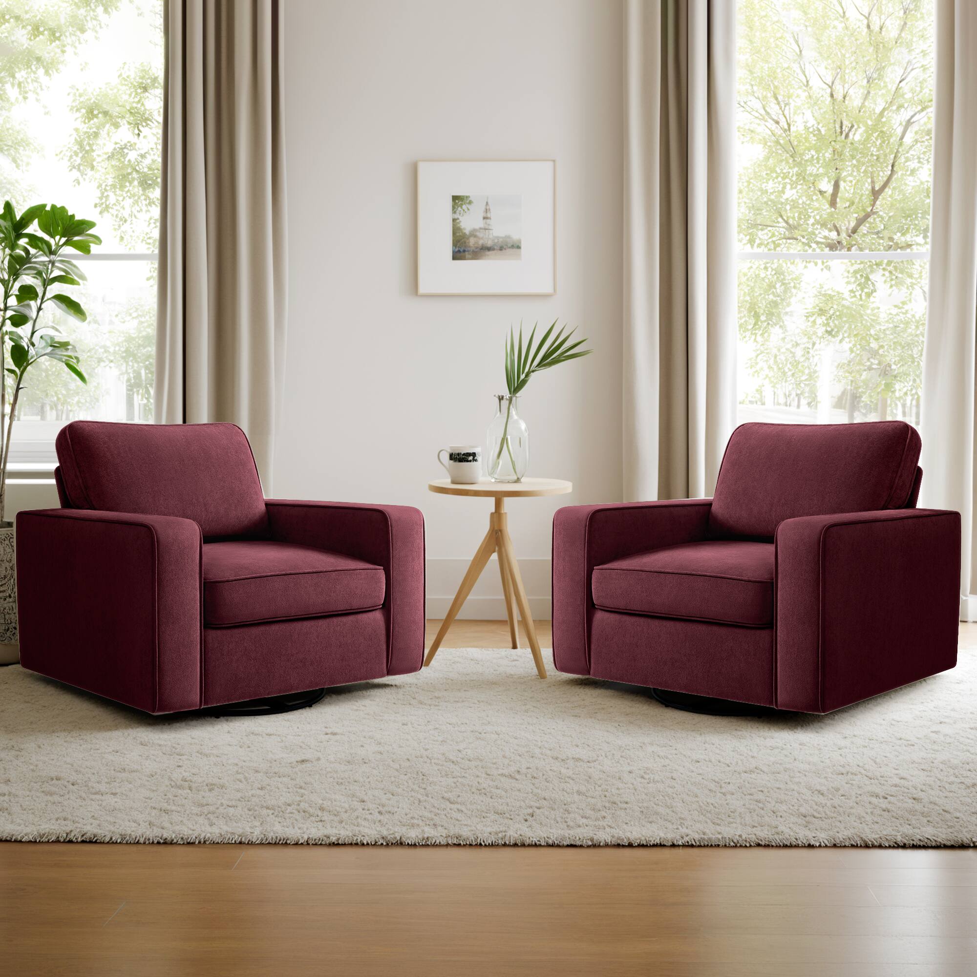 Alt View 2. KERDOM - Swivel Barrel Sofa Chair, Modern Single Sofa Lounge Bucket Armchair, Rotating Accent Sofa Rotation Base, Washable Pillow - Merlot.