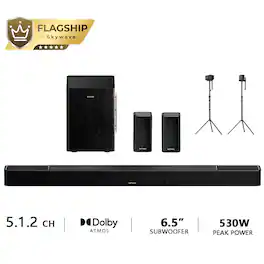 Ultimea - Skywave Series 5.1.2ch Wireless Surround Sound System for TV, Dolby Atmos Sound Bar, 530W + Speaker Stand - Black