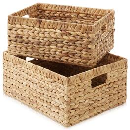 Casafield - Hyacinth Storage Basket Set with Handles - Woven Bin Organizers - Natural - Hyacinth