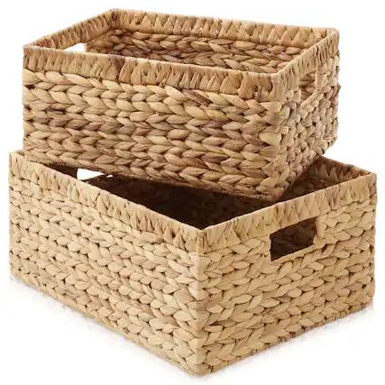 Front. Casafield - Hyacinth Storage Basket Set with Handles - Woven Bin Organizers - Natural - Hyacinth.