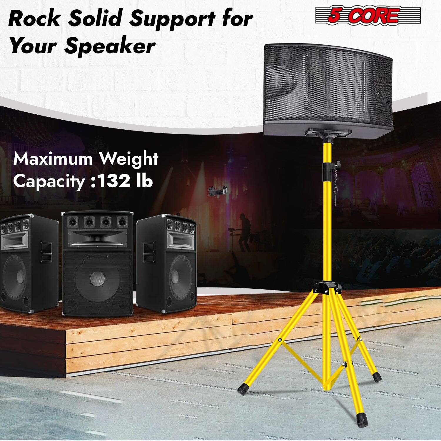 Rock Solid Support for Your Speaker

5 CORE

Maximum Weight Capacity: 132 lb