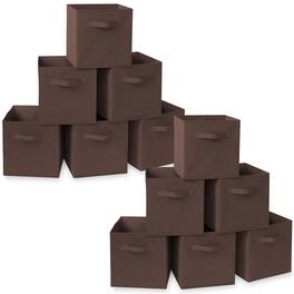 Casafield - (Set of 12) Collapsible Fabric Cubes - Storage Bins - Brown