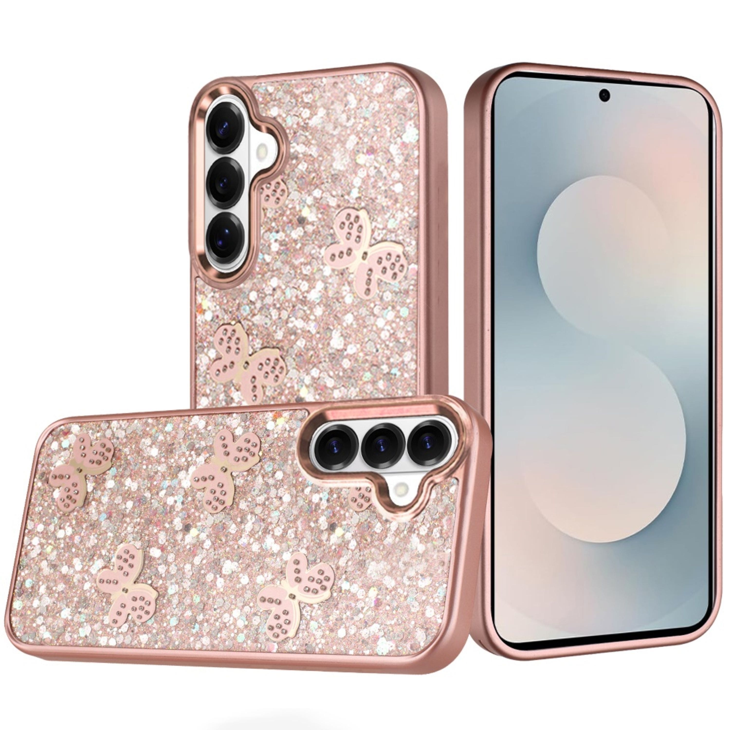 Kitcheniva - Full Glitter Flakes Cute Butterflies Plus Tempered Glass For Samsung S26 - Rose Gold price history on PriceWatchPro