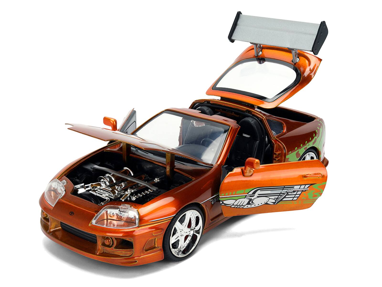 Alt View 1. Jada - Brian's Toyota Supra Orange Color Brush Finish 25 Years Anniversary "The Fast & the Furious" 2001 1/24 Model Car by Jada - Multicolor.