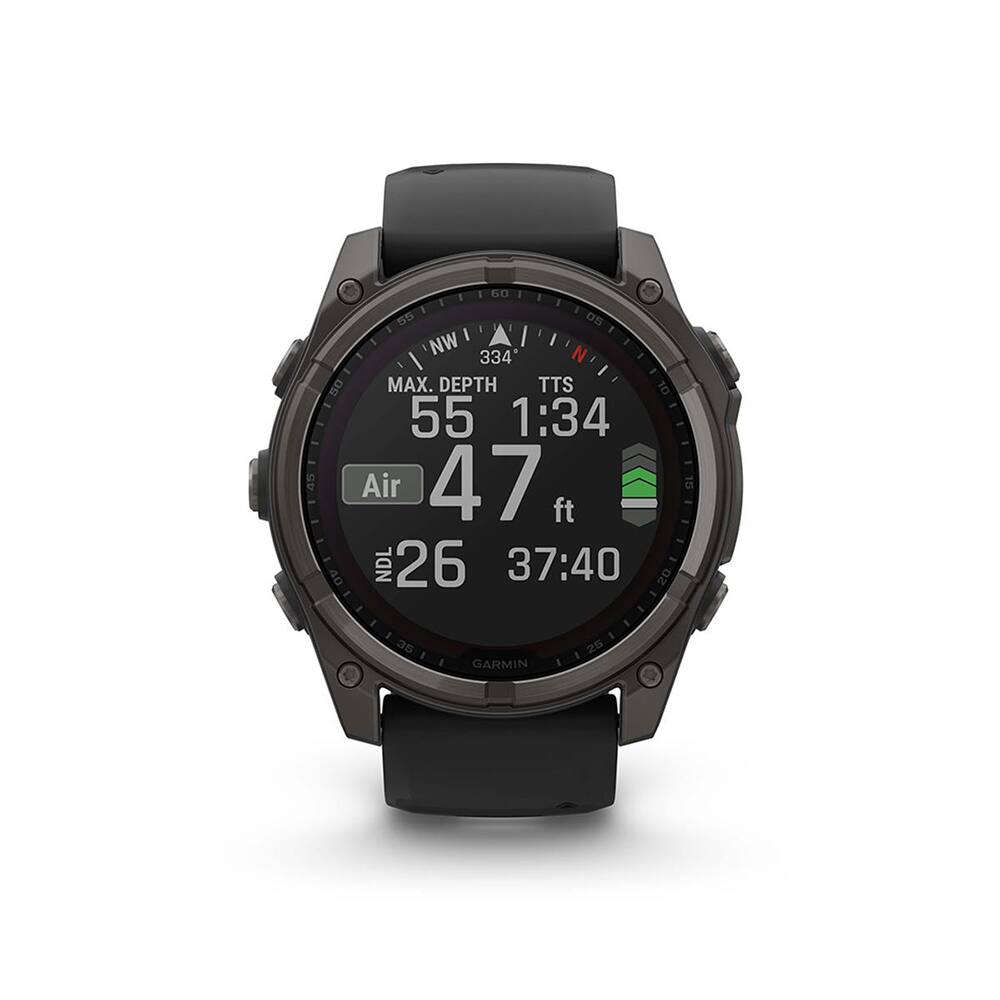 45 G0 05 NW 334 DS MAX. DEPTH TTS 10 55 1:34 Air 47 ft 40 NDL 26 37:40 20 15 35 I E GARMIN I 25 I

Corrected text from the image:
- MAX. DEPTH 55 ft
- Air 47 ft
- NDL 26
- 37:40
- TTS 1:34
- 334
- NW
- 34°
- GARMIN