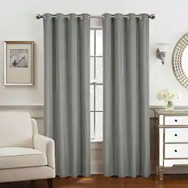 Olivia Gray - Gilbert Solid Single Grommet Curtain Panel Pair - 54x84" - Charcoal