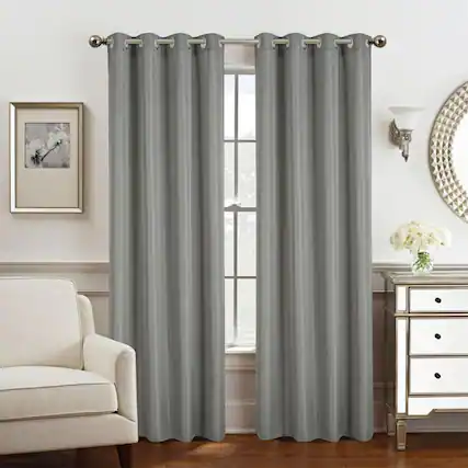 Front. Olivia Gray - Olivia Gray Gilbert Solid Single Grommet Curtain Panel Pair - 54x84" Charcoal - Charcoal.