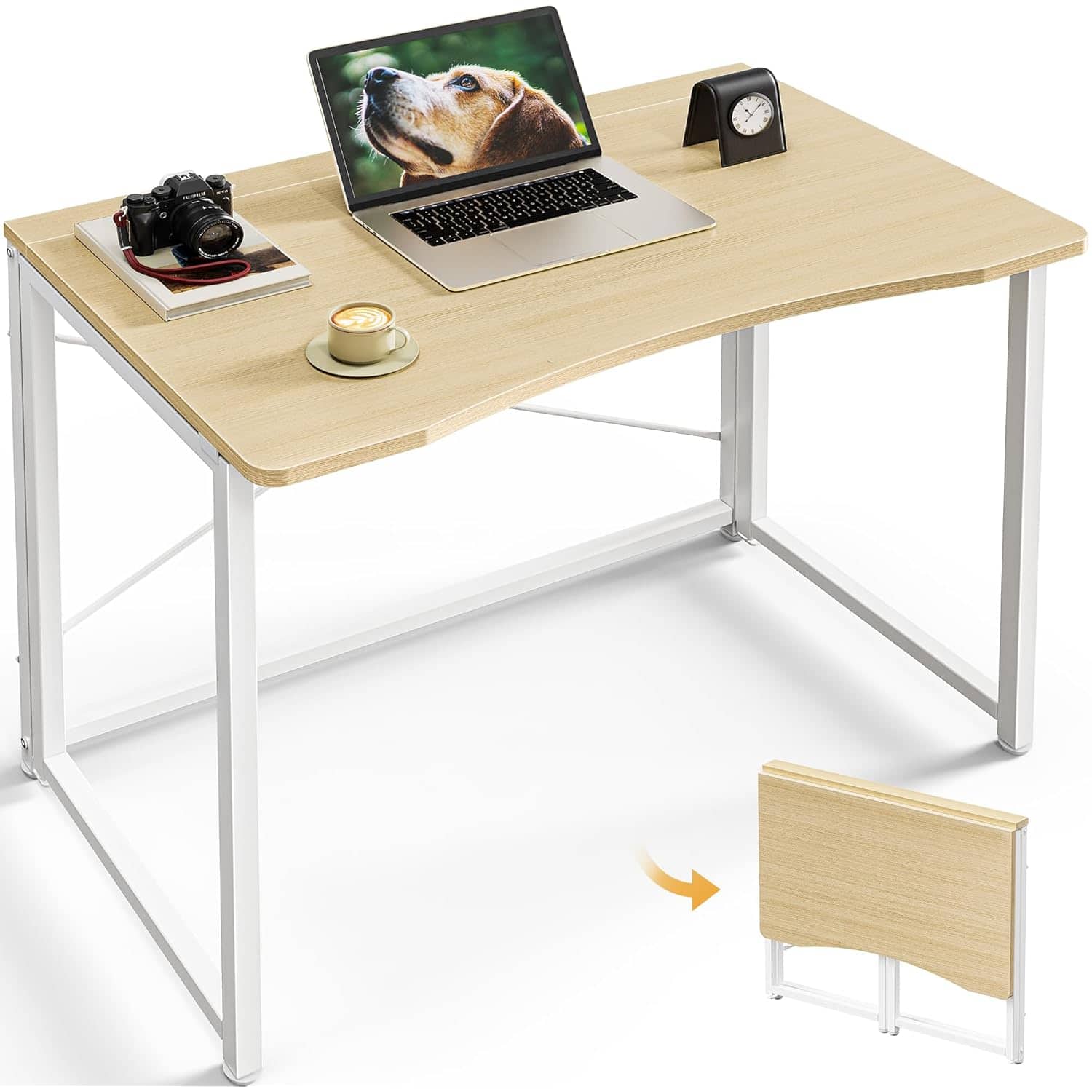 Zell Electronics - 31.5 Inch Folding DeskSpace-Saving Computer Table for Bedroom, Dorm, or Study Area - Oak
