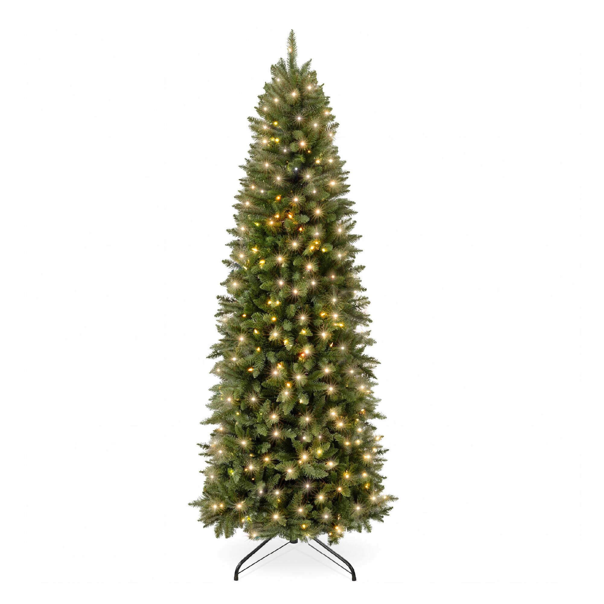 Best Choice Products - 9ft Artificial Pencil Christmas Tree with Viral Twinkling Lights, Pre-Lit Spruce, 450 Lights - Green w/ White Lights