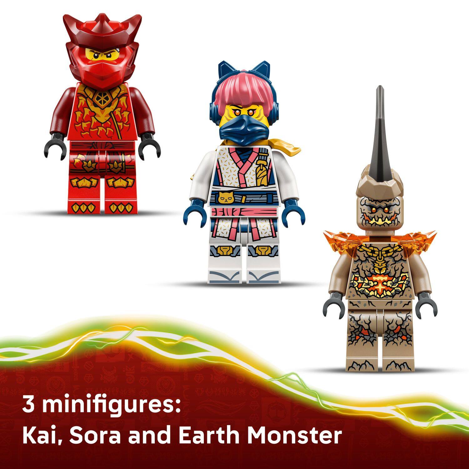 3 minifigures: Kai, Sora and Earth Monster