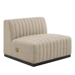 Conjure Channel Tufted Upholstered Fabric Armless Chair by Modway - Black Beige