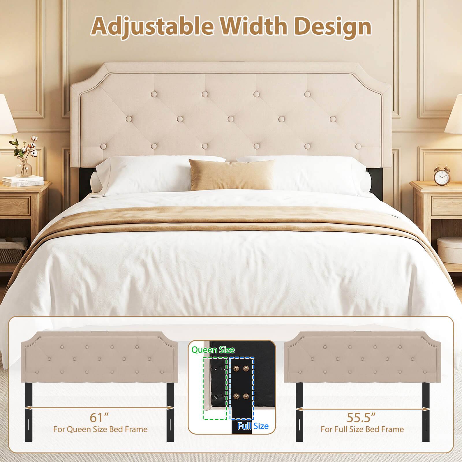 Adjustable Width Design  
Queen Size 61" For Queen Size Bed Frame  
Full Size 55.5" For Full Size Bed Frame
