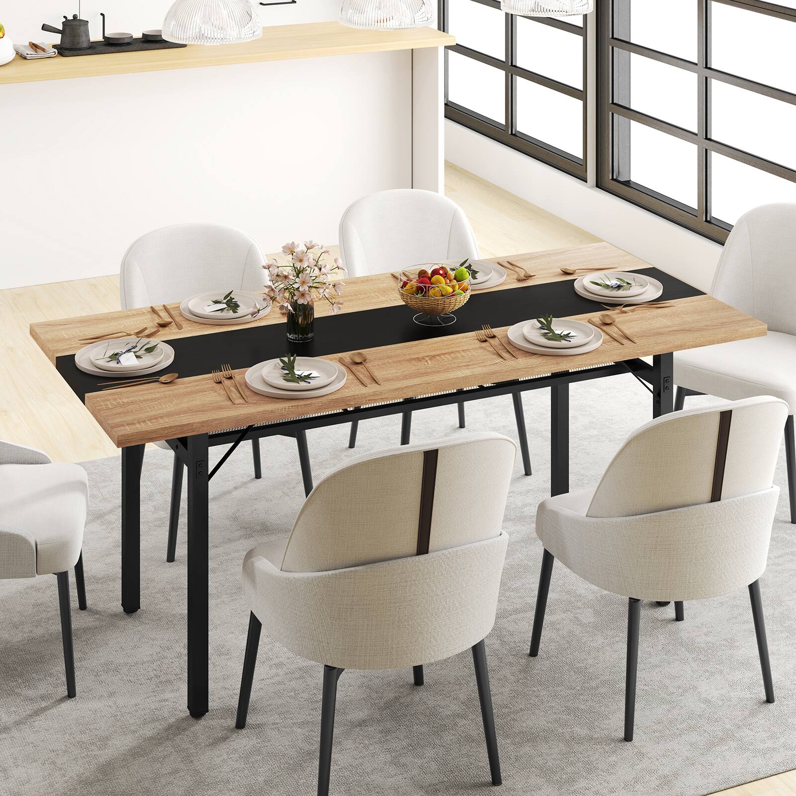 Alt View 4. Gymax - Gymax 71'' Long Large Wood Dinner Table 6 FT Dining Table w/ Heavy-Duty Metal Frame - Natural.