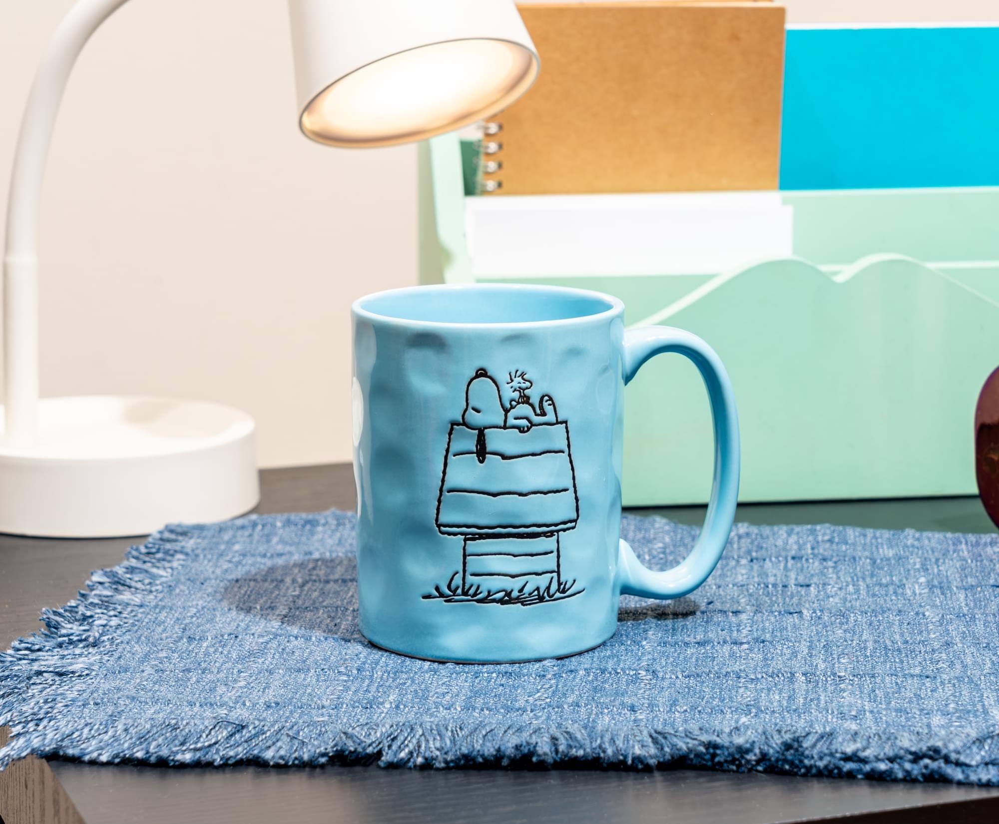 Alt View 2. Silver Buffalo - Peanuts Snoopy and Woodstock House Wax-Resist Pottery Mug | Holds 17 Ounces - Blue.
