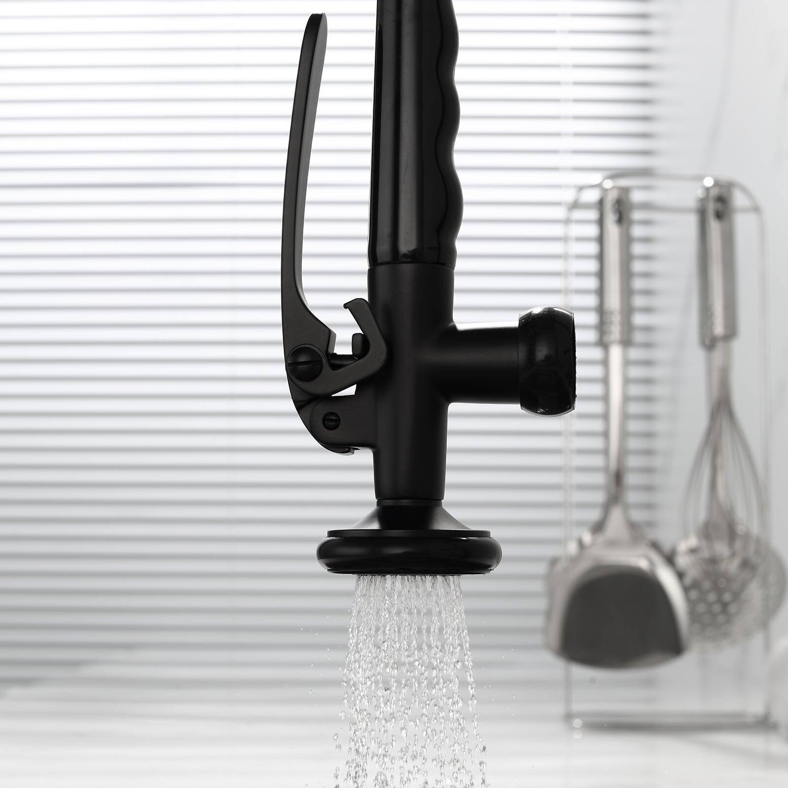 Alt View 8. Boyel Living - Matte Black Single Handle No Sensor Gooseneck Pull Down Sprayer Kitchen Faucet with Dual Function - Matte Black.