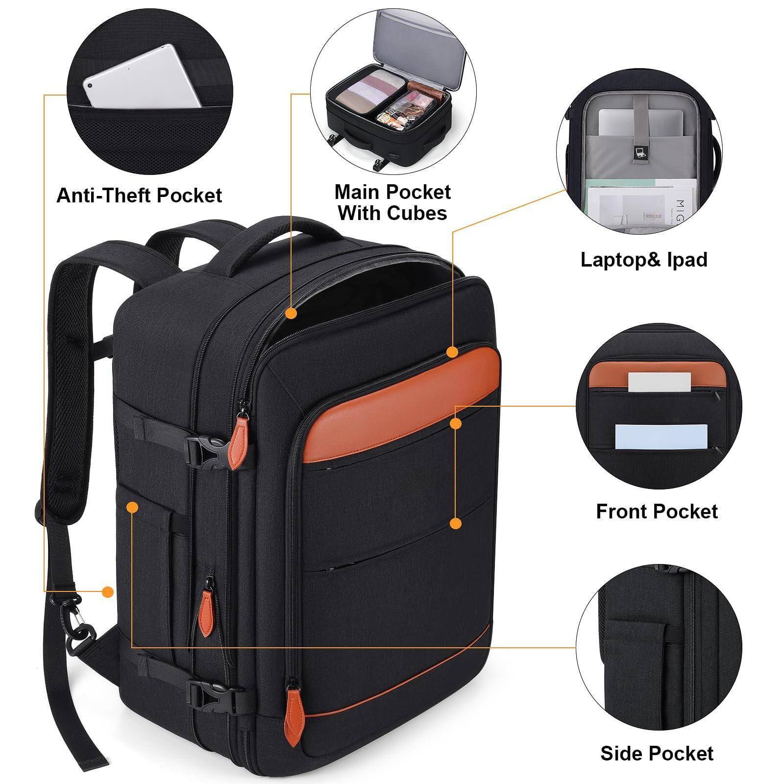 Alt View 3. Stamp n Camp - Travel Backpack 42l Flight Approved Carry On  Expandable Laptop With Packing Cubes   Shoe Pocket Water Resistant - Black-brown (Backpack With 4 Packing Cubes).