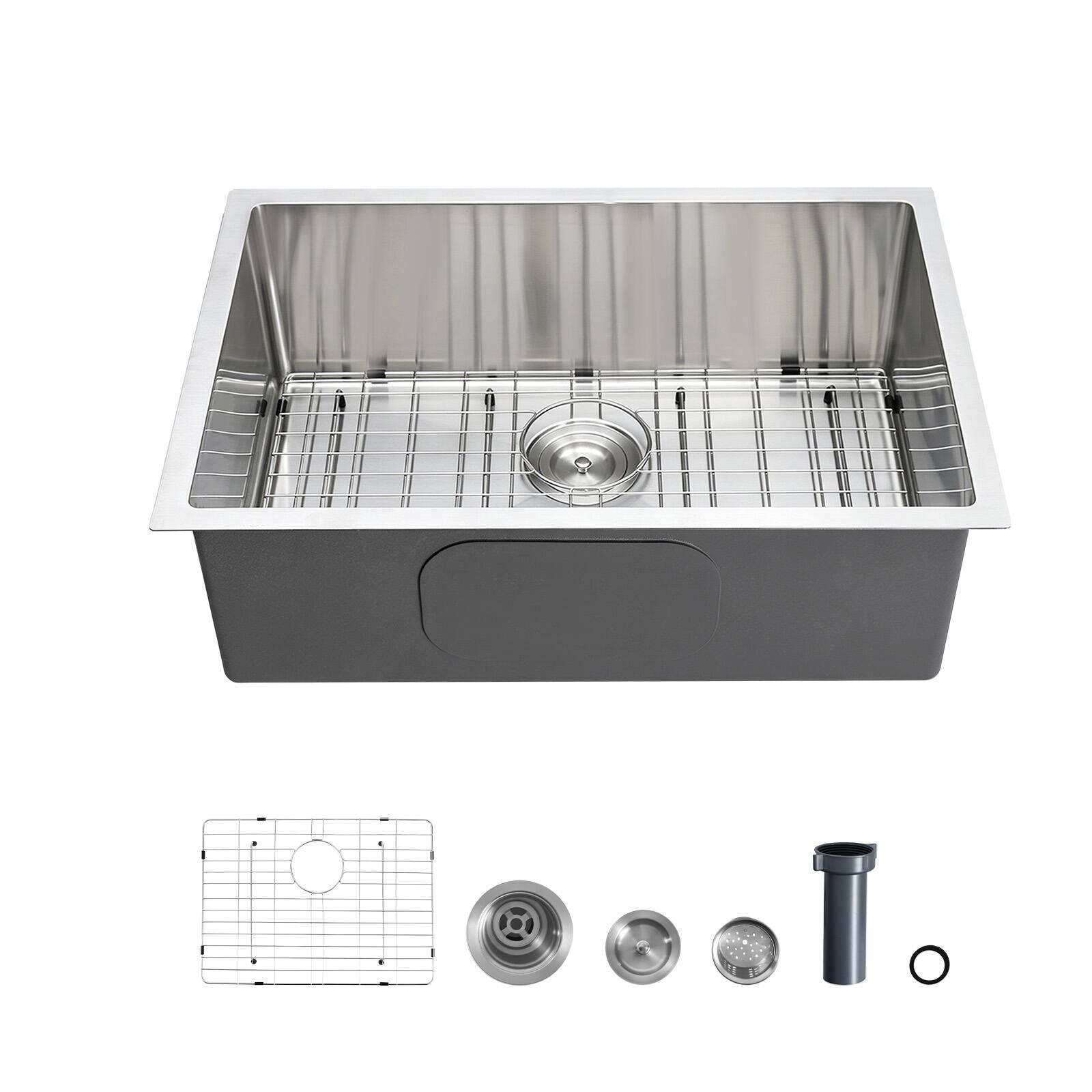 Alt View 5. VEVOR - 27-inch Kitchen Undermount Single Bowl Sinks, Stainless Steel Drop-In Farmhouse Basin with Accessories - Silver.