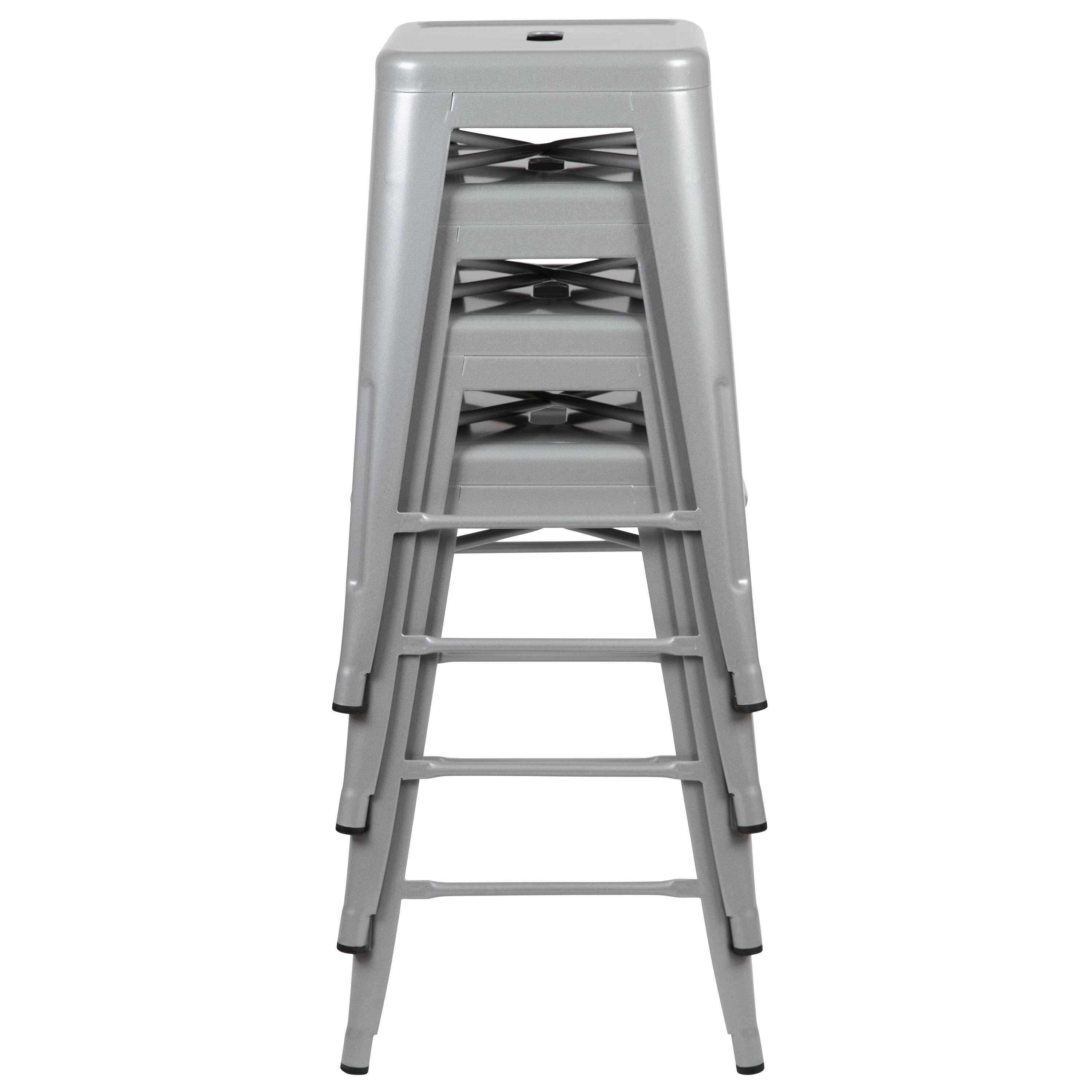 Alt View 10. Emma + Oliver - 4 Pack 24" High Metal Indoor Counter Bar Stool - Stackable Stool - Silver.