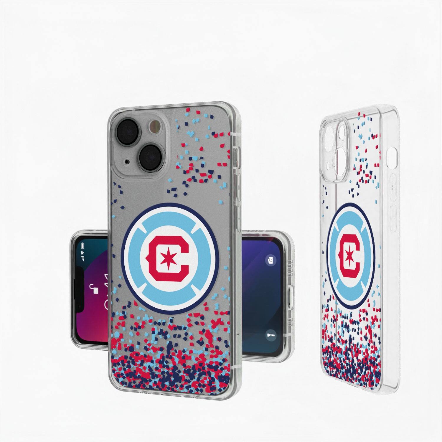 Front. Keyscaper - Chicago Fire iPhone Confetti Design Clear Case - 14 - Multicolor.