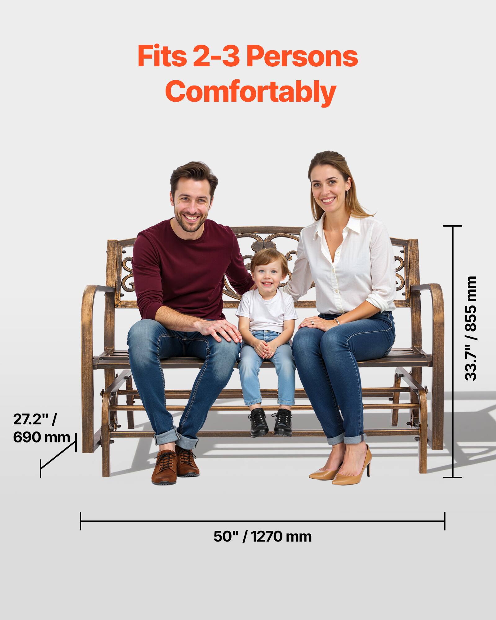 Fits 2-3 Persons Comfortably

- Height: 33.7" / 855 mm
- Width: 50" / 1270 mm
- Depth: 27.2" / 690 mm