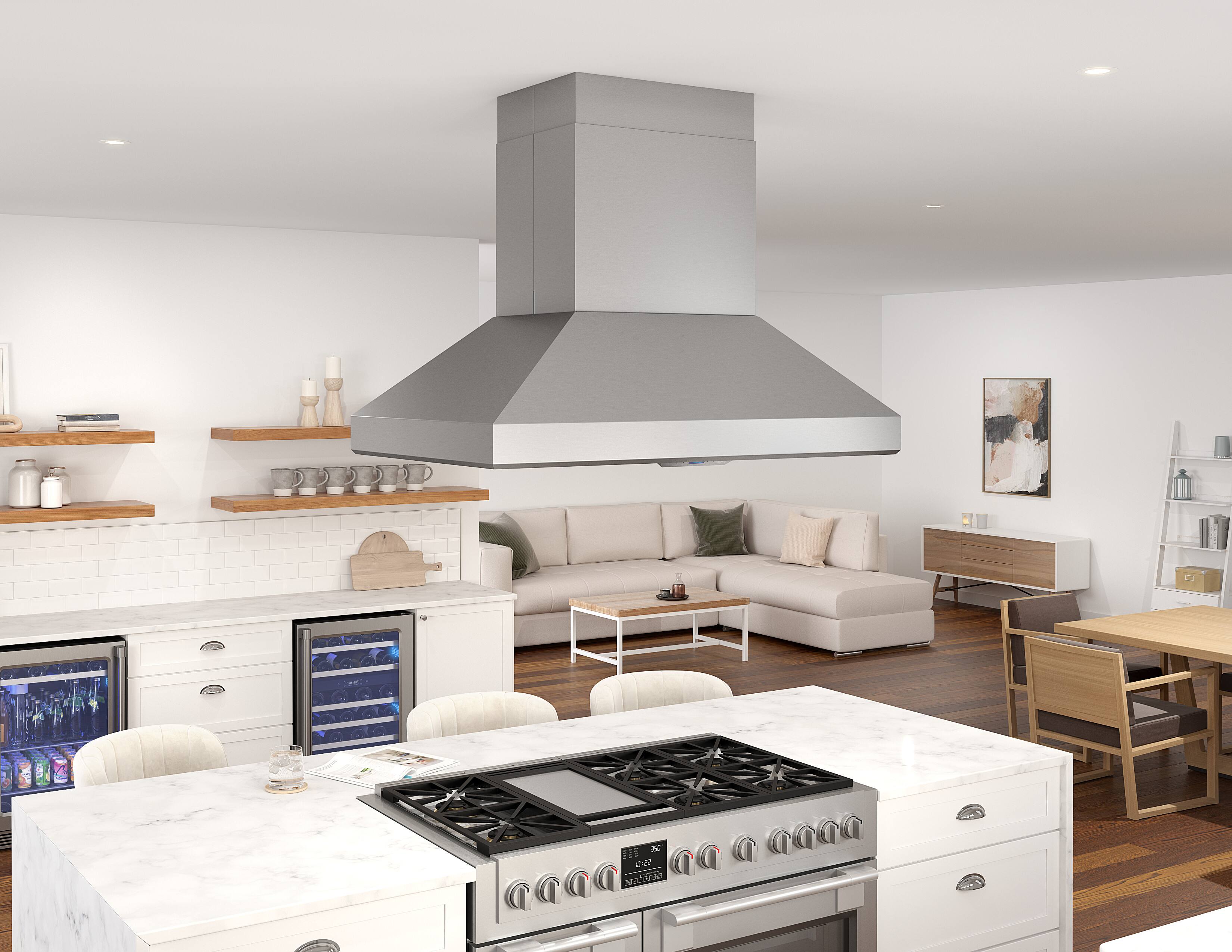 Alt View 14. Zephyr - Titan 48 in. 750 CFM Island Mount Range Hood with LED Light - Stainless Steel.
