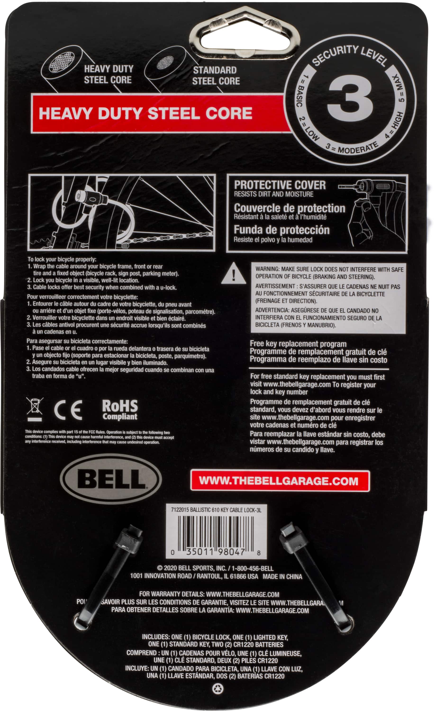 Bell Ballistic 610 Cable Lock with Lighted Key - Black