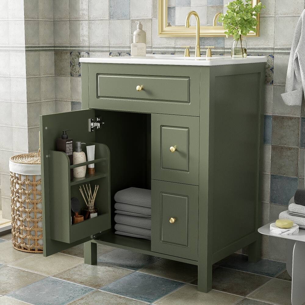 Angle. Loheer - Loheer 24 inch bathroom vanity with sink Green Freestanding Cabinet - Green.