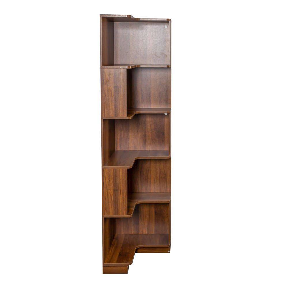 Angle. Kadyn - Corner Book Shelf - 5 Tier Corner Bookcase with Baffle, Freestanding L Shaped Display Shelf Stand for Office, Brown - Brown.