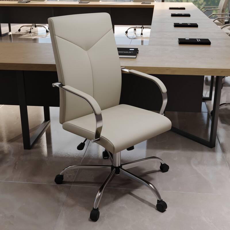 Angle. LeisureMod - Sonora High-Back Leather Office Chair with Adjustable Height, Swivel, and Tilt, Desk, Conference Room, or Home Office - Tan.