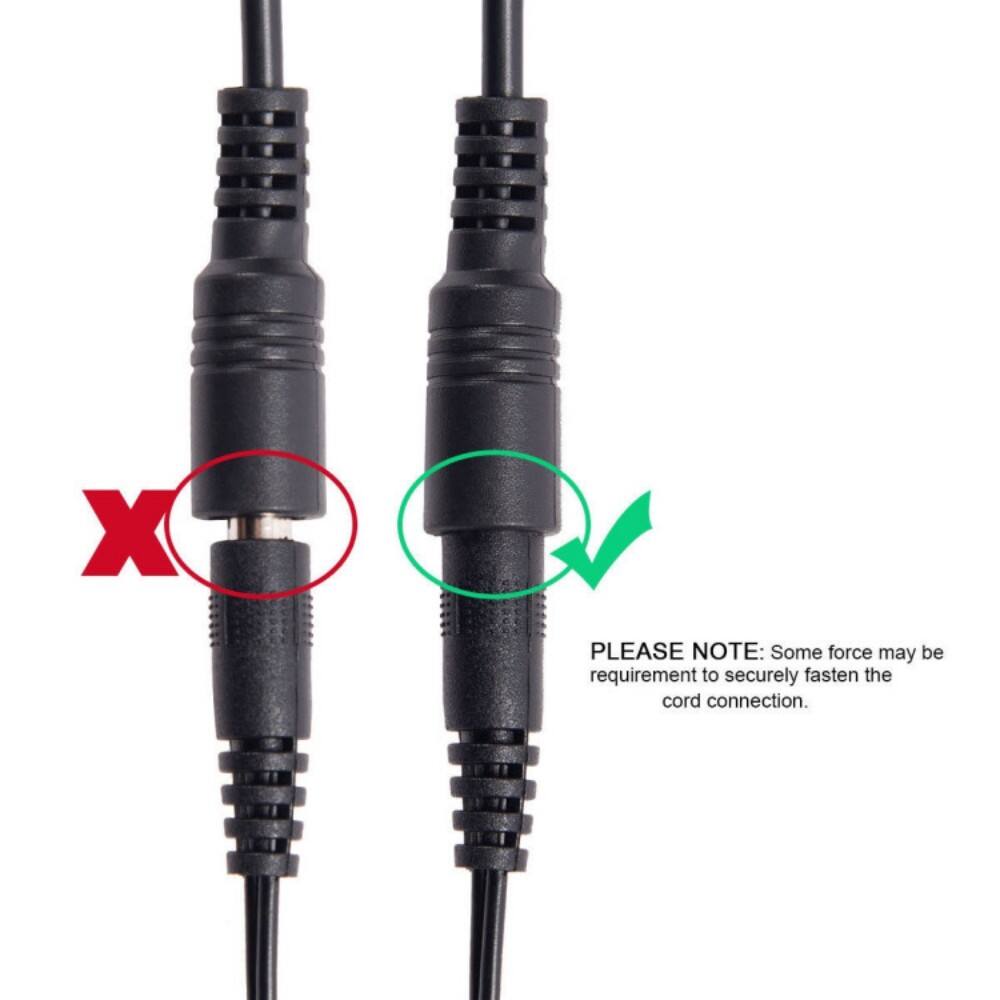 PLEASE NOTE: Some force may be required to securely fasten the cord connection.