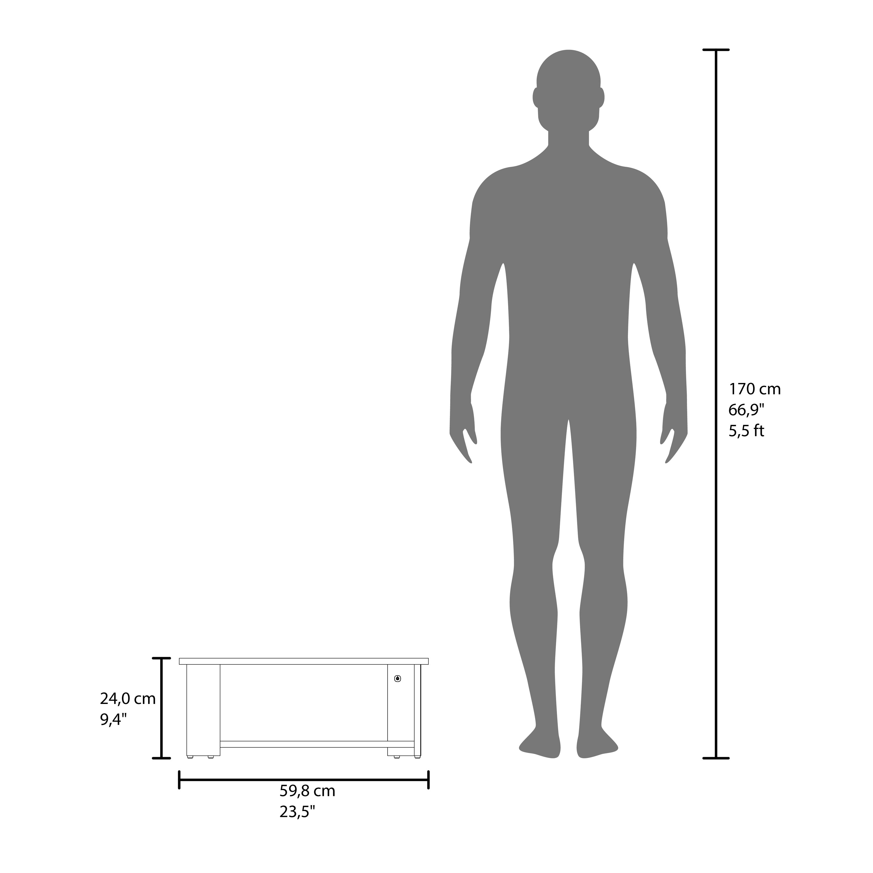 170 cm 66,9" 5,5ft

24,0 cm 9,4"

59,8 cm 23,5"