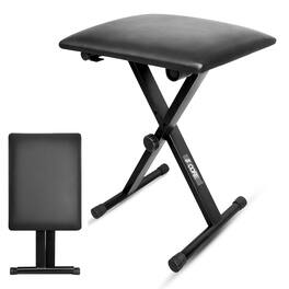 5 CORE - Keyboard Bench 2" Padded Cushioned Piano Stool Height Adjustable Guitar Seat Folding Portable - Black