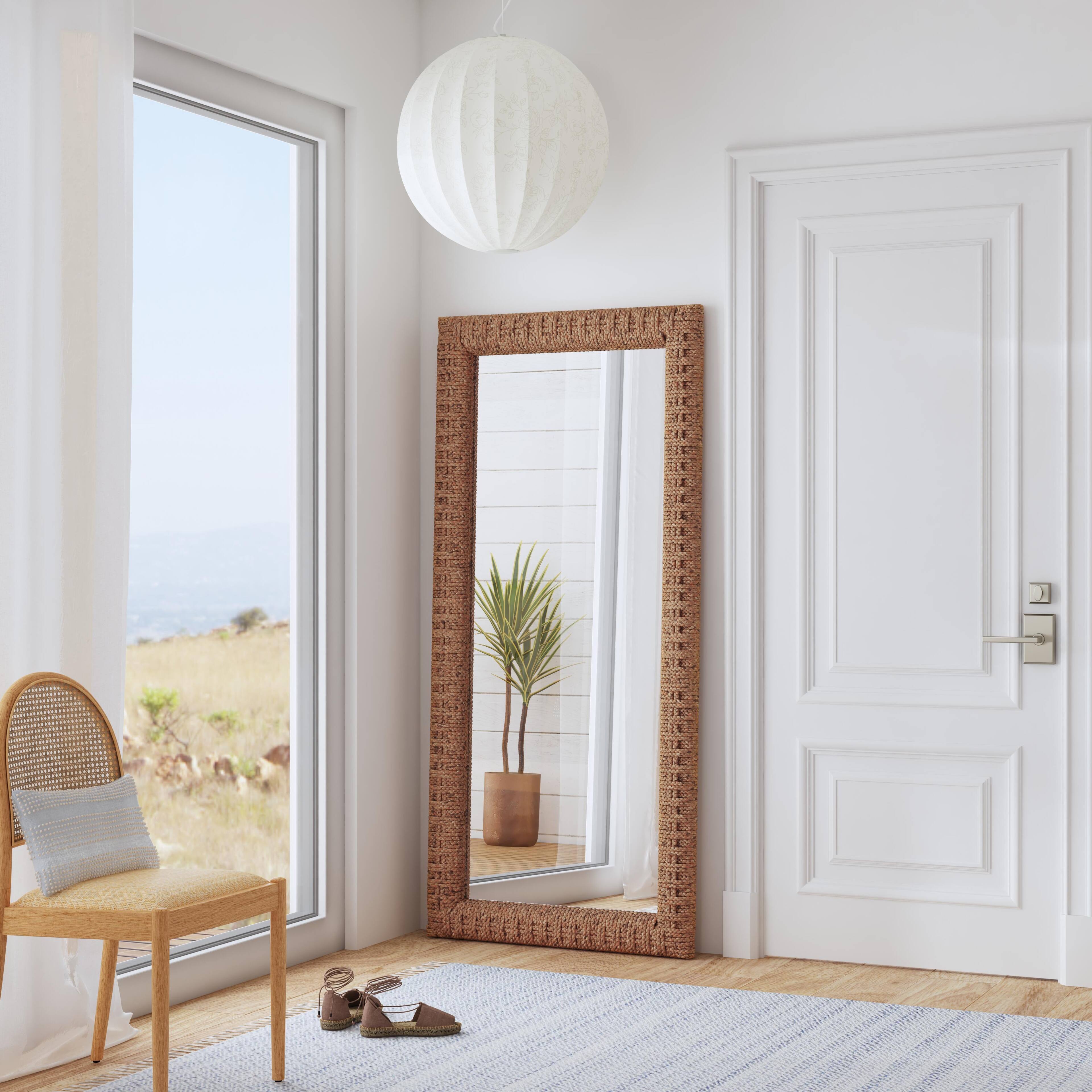 Front. Butler Specialty - Gloucester 32.25 in. W x 70.5 in. H Rectangular Woven Water Hyacinth Floor Mirror - Brown.