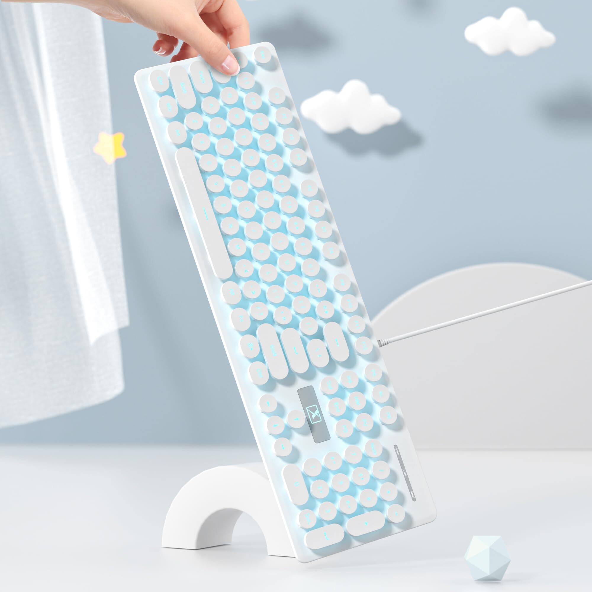 Alt View 3. VEGA AUTOMOTIVE - Cute Quiet Wired Typewriter Light Up Backlit Pc Keyboards With Retro Round Keys Full Size For Office Computer - Purple.