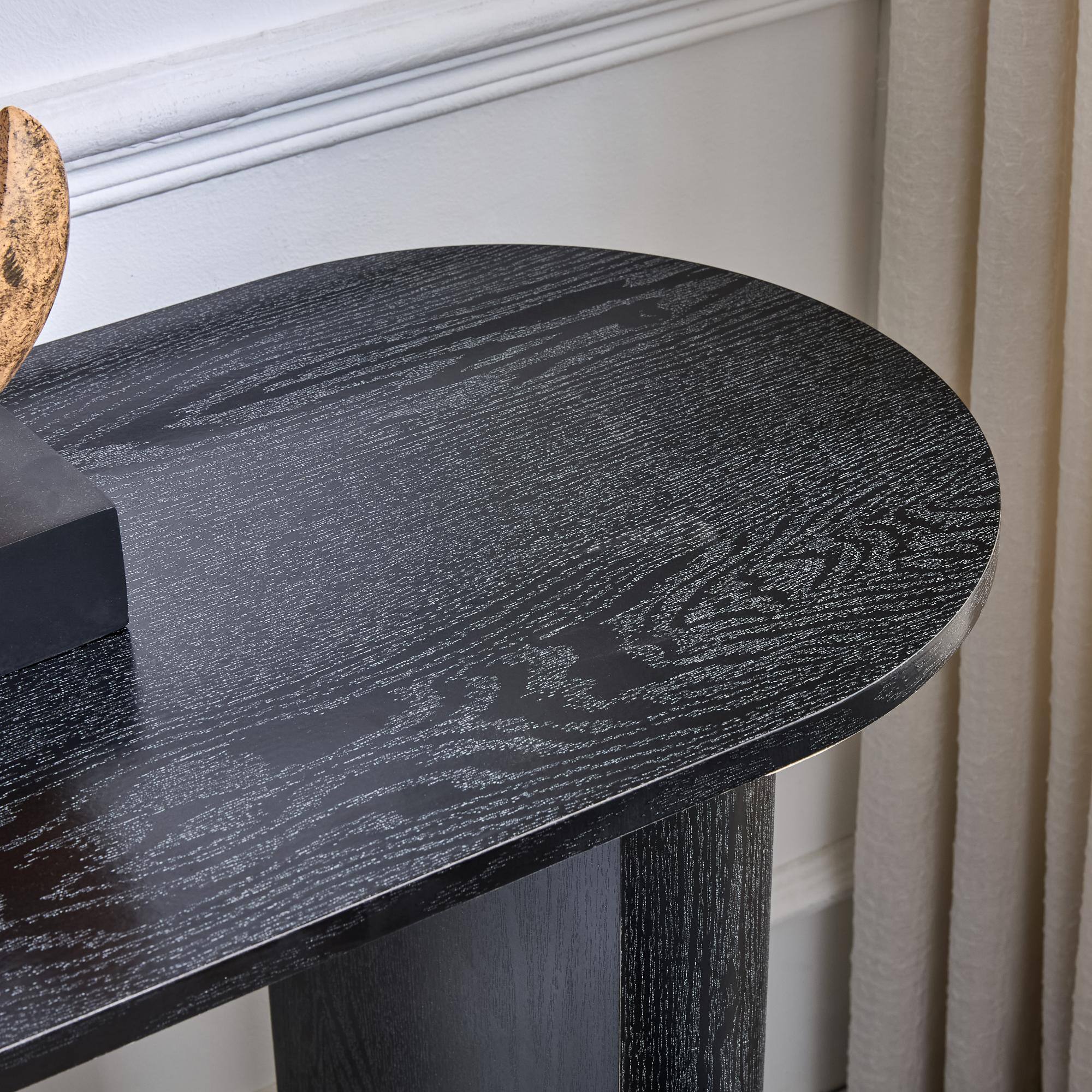 Alt View 2. Loheer - Loheer- 4.6ft Black Curved Foyer Table Minimalist Wood Grain Sofa Side Console Table for Small Entryway Spaces - Black.