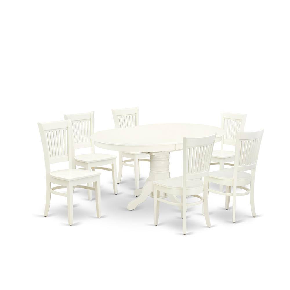 Left. East West Furniture - East West Furniture - AVVA7-LWH-W - 7-Piece Kitchen Table Set- 6 Modern Dining Chairs with Wooden Seat and Slatted - Linen White.