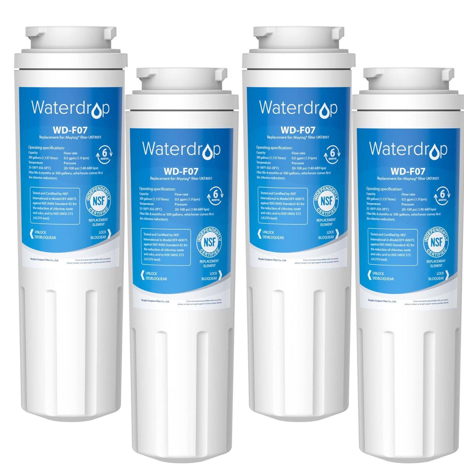 Waterdrop - WD-UKF8001-4 Refrigerator Water Filter 4-Pack - White