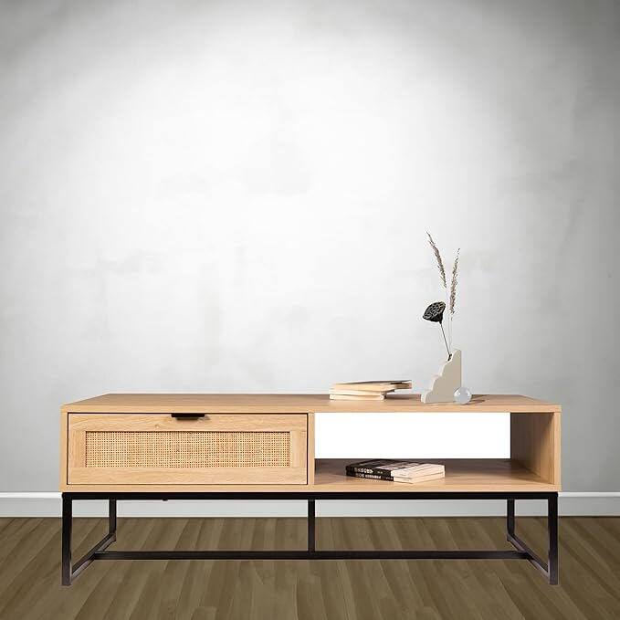 Angle. Spaco - Spaco Modern 47" TV Stand, Natural Wood Console with Storage Cubby and Drawer, for Living Room and Bedroom - Black.