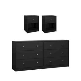 Tvilum - 3-Piece Bedroom Set - 6 Drawer Double Dresser And Nightstand Set Of 2 - Black