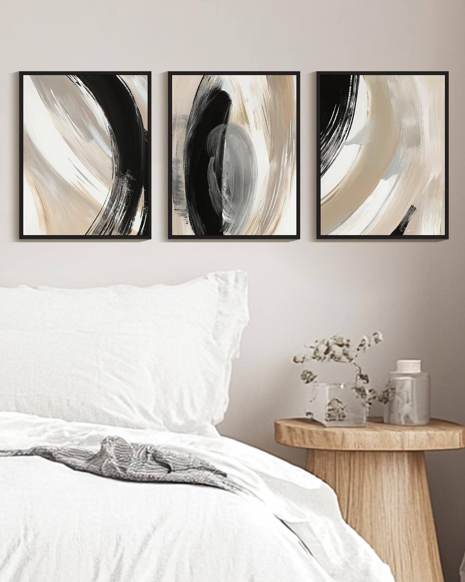 Alt View 4. Hirose Alice - KUVIOKE Modern Abstract Framed Wall Art Black Neutral Minimalist Ink and Wash Graffiti Pastel Wall Decor for - Minimalist Lines 12 x 16in x 3 Panels Black Modern.