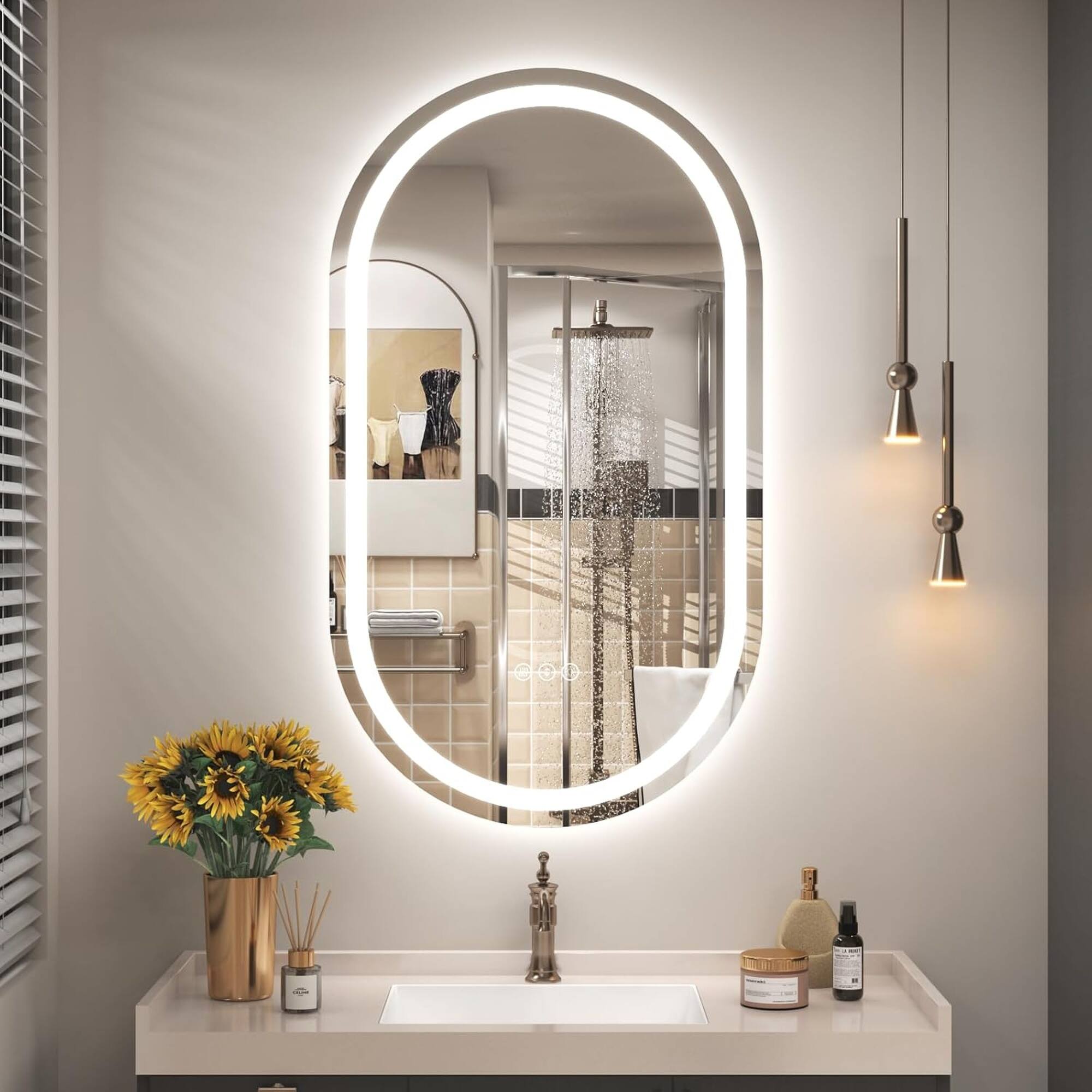 Alt View 2. Boyel Living - 20 x 36 in Track-Shaped Aluminum Frame Anti-Distortion Easy Installation Mirror with Front Light.